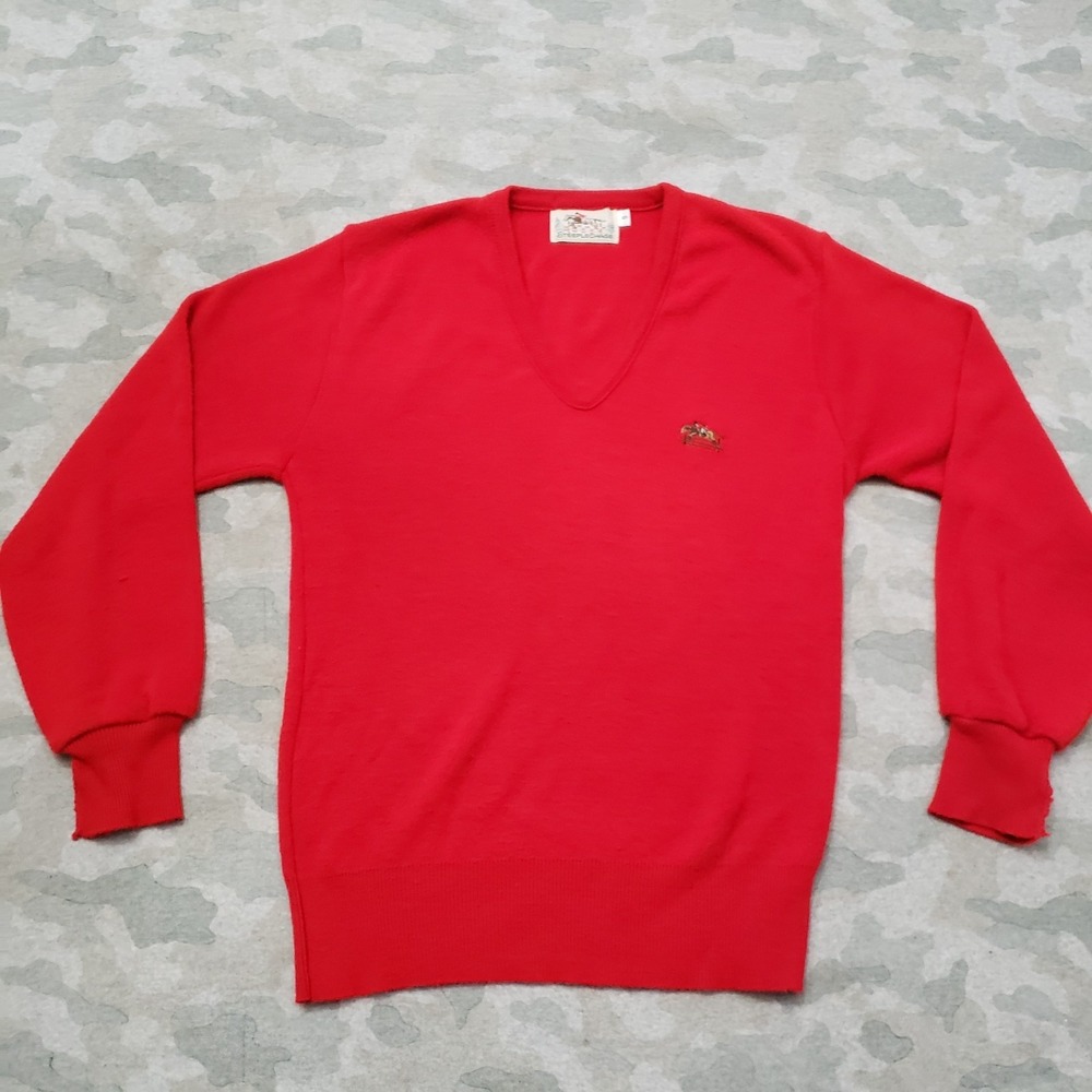Vintage Steeplechase Sweater Mens‎ Small Red Pullover V-Neck Long Sleeve